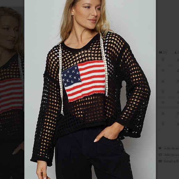 POL “ USA “ POL Open Knit Sweater Hoodie with American Flag SR19 - Picture 2 of 5